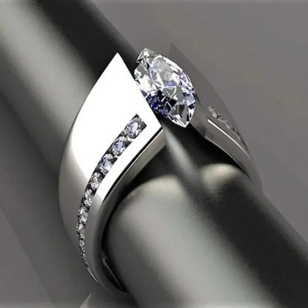 💥Marquis Inlaid Alloy Cool Trendy Silver Plated Ring for Women/Men, UNVN…